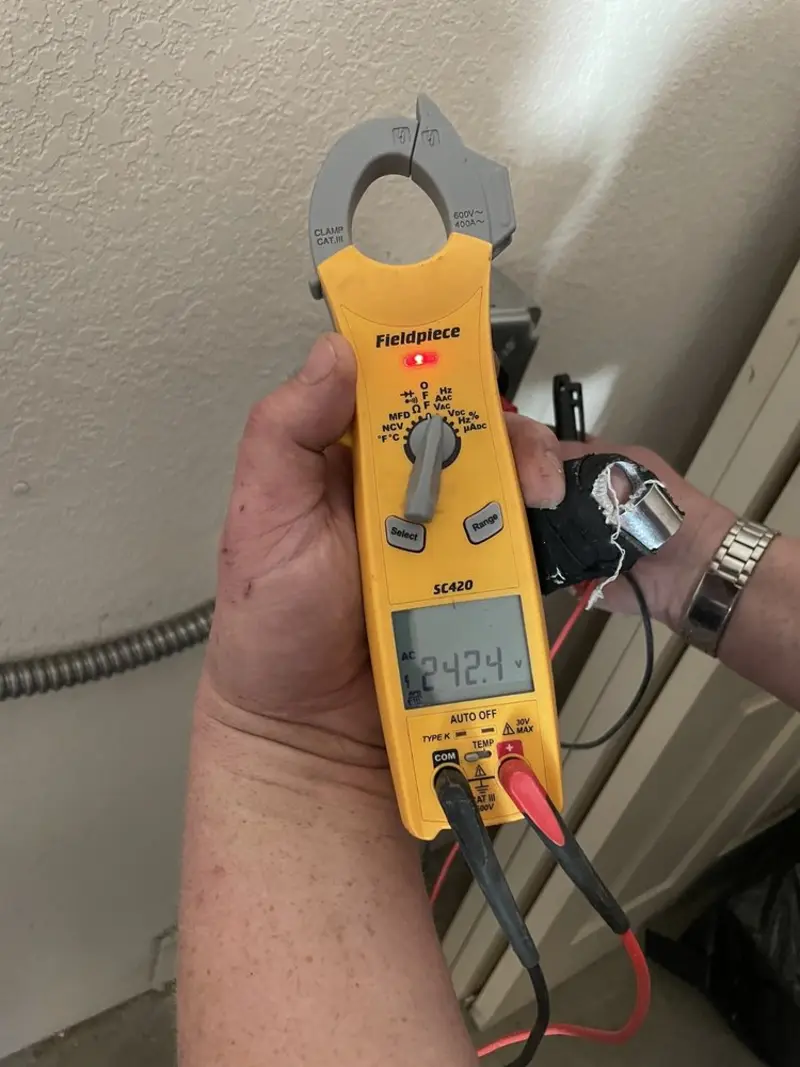 Voltage testing with clamp meter during Electrical Installation Services in South San Jose Hills
